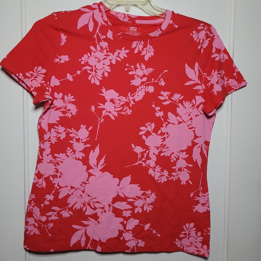 Lord and Taylor Cotton Blend Short Sleeve Floral Top - Large